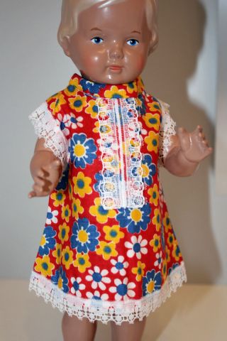 Puppenkleid 60er Jahre Gelb - Blau Unbespielt Für Puppe 25 - 27 Cm (z.  B.  Schildkröt) Bild