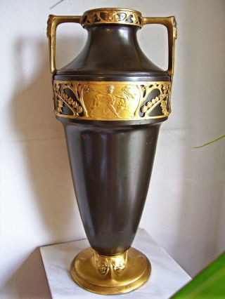 Riesige Jugendstil Amphore Vase Messing Patiniert Und Vergoldet Um 1905 Kayser Bild