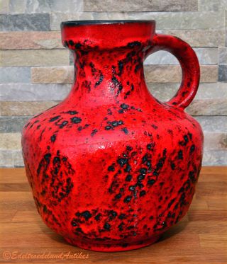 Fat Lava Eckige Vase Henkelvase Rot Red Germany 70er 70s H.  23 Cm D.  Ca.  16 Cm Bild