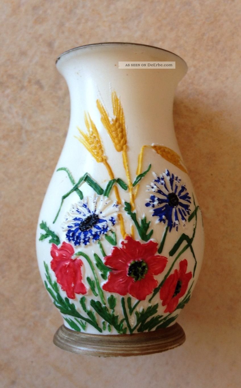 Miniatur Vase Mit Bemaltem Blumendekor Fürs Puppenhaus,  Hartplastik,  Plaste 1950 Original, gefertigt vor 1970 Bild