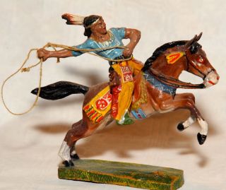 Elastolin Indianer Zu Pferd Lasso Chialu Cowboy Lineol Chialu Tipple Topple Top Bild