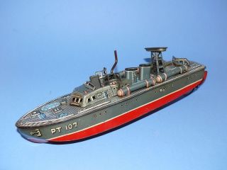 Blechspielzeug Militärspielzeug 40/50er Jahre Tin Toy Torpedo Patrol Boat Bild