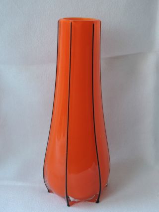 Orange Lötz Tango Glas Vase Glasvase Jugendstil Überfangglas Schwarzlot Faden Bild
