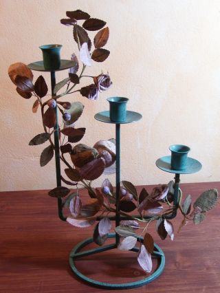 3 - Armiger Kerzenleuchter,  Metall,  Türkis Mit Blumenranken,  Höhe Ca.  33 Cm Bild
