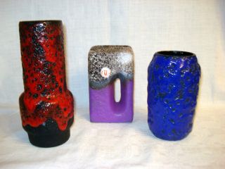 Konvolut : 3 X Fat Lava Design Keramik Vasen,  Deutschland,  60er Bild
