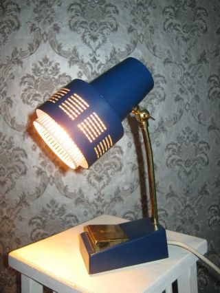 Alte Kleine Lampe Leuchte Nachttischlampe Blau Messing 50er Jahre Kugelgelenk Bild