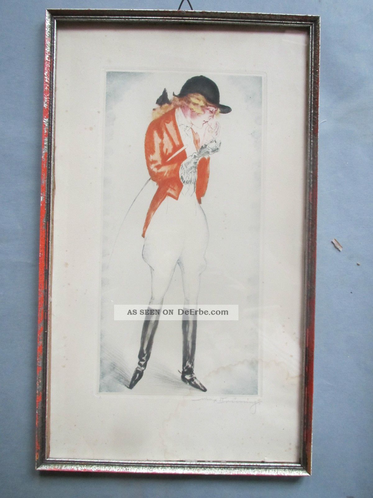 Radierung Max BrÜning Art Deco Reiterin Lee Parry Handcoloriert Signiertt Originaldrucke 1900-1949 Bild