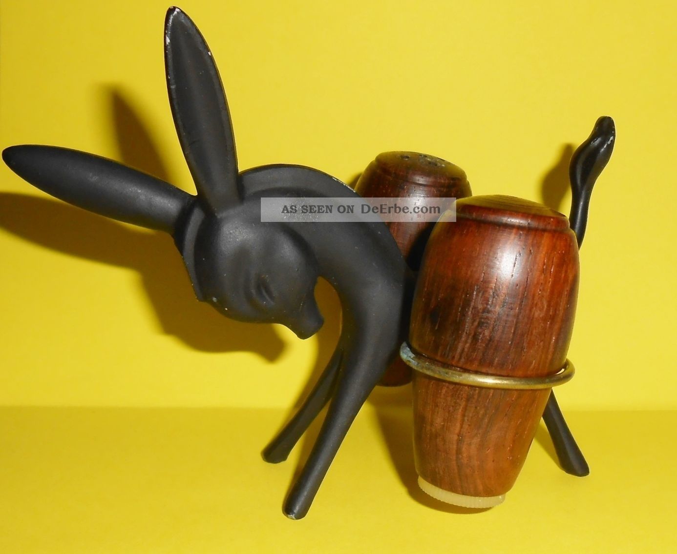 50er J Bosse Figur Esel Salz Pfeffer Streuer Metall Teakholz Hagenauer Ära 1950-1959 Bild