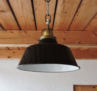 Alt Bauhaus Art Deco Lampe Deckenlampe Email Messing Fassung Loft Industrie Bild