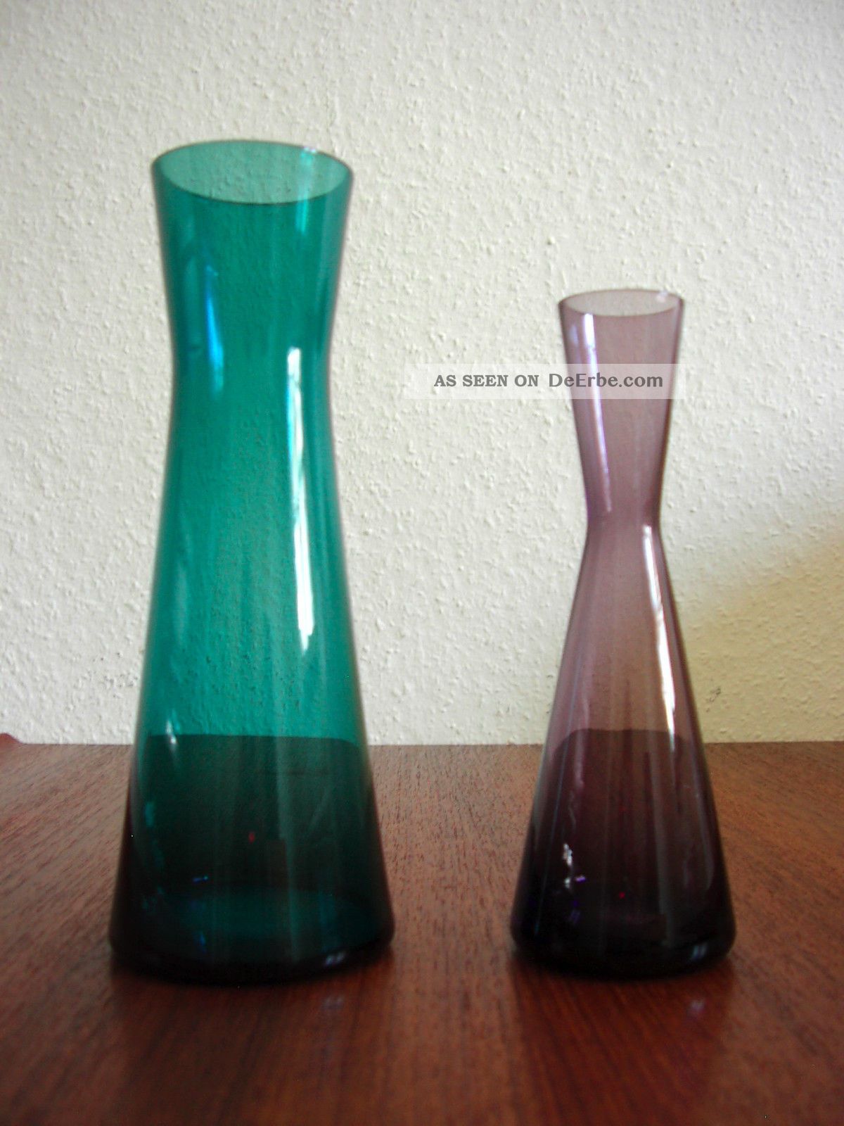 2 Stylische Bunte Vasen,  X - Förmig,  Buntglas,  Wagenfeld Ära,  Mid Century Design 1950-1959 Bild