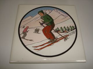 Art Deko Keramik Untersetzer Skiläuferin Bild