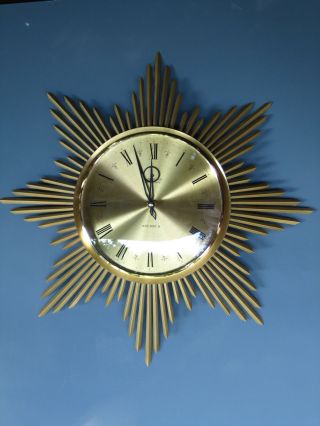 50er Sunburst Clock Messing Junghans Ø45 Wanduhr 50s W Starburst Spiegel Sonne Bild