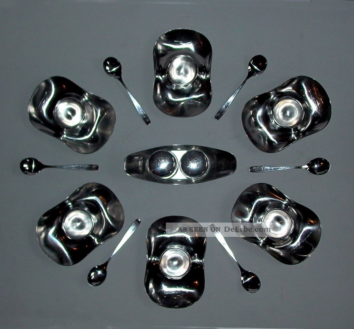 Großer 15teilig.  Wmf - Wagenfeld - Stern 6x Eierbecher Löffel,  Max U.  Moritz Streuer 1950-1959 Bild