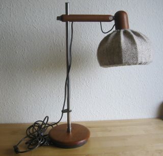Tischlampe Danish Design Teak Holz Lampenschirm Aus Stoff Lampe 70er Jahre Bild