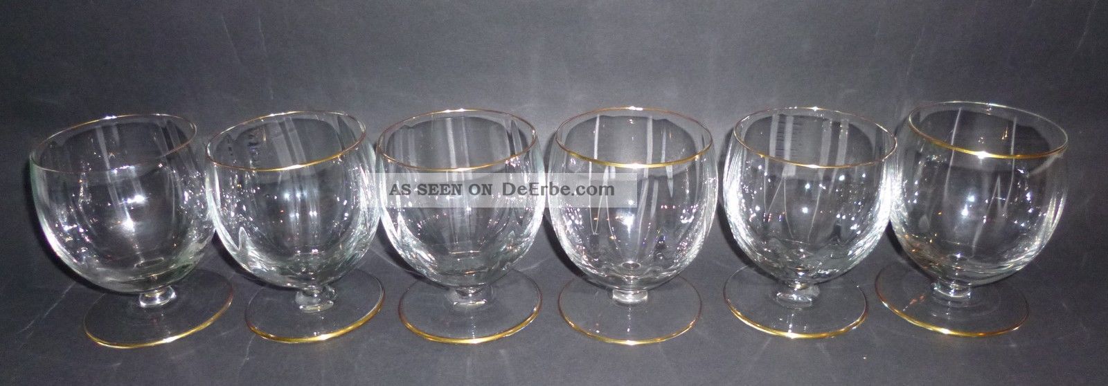 6 Seltene Jugendstil Weingläser Glas Gedrehte Kuppa Mundgeblasen Goldrand 1900 Sammlerglas Bild