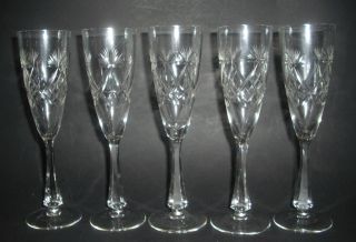 5 Jugendstil Kristall Glas Sektgläser Flöten Tiefschliff Schleuderstern Um 1900 Bild