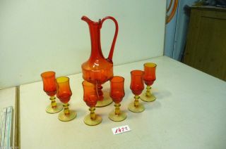 Nr.  1422.  Alte Karaffe Mit 6 Gläser Old Glass Decanter With 10 Glasses Bild