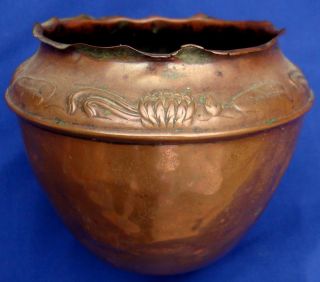Traumschöne,  Alte Jugendstil Kupfer - Schale / Vase,  Dekor Bild