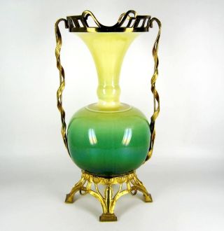 Jugendstil Keramik Vase Mit Metall - Montur Ca.  1900 Art Nouveau Pottery Big Rare Bild