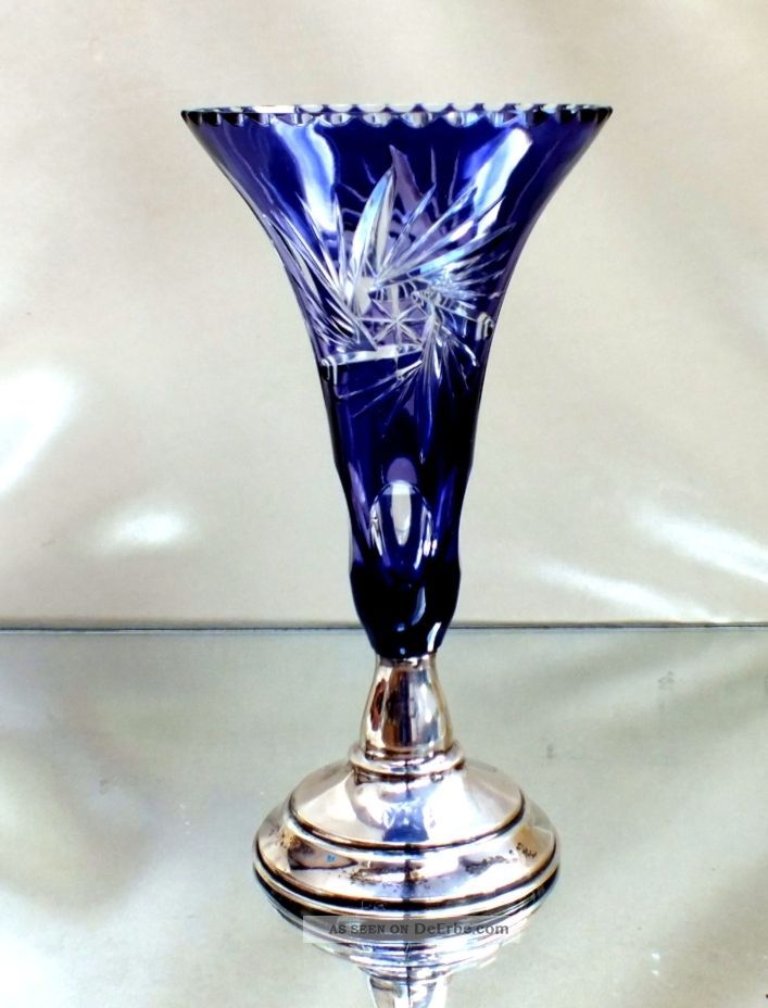 Art Deco Überfangglasvase Mit Silberfarbenen Fuß Und Punze Sammlerglas Bild