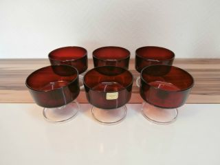 6 Rote Luminarc Sektschalen Gläser Dessertschale 60er Frankreich Rockabilly Bild