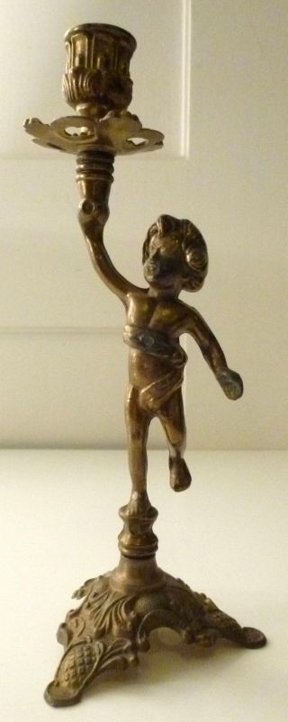 Jugendstil Kerzenständer Putte,  Metallguss,  H 25 Cm,  Frankreich Um 1900 Bild