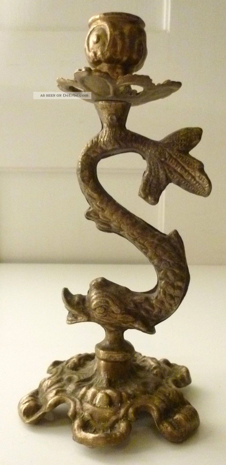 Jugendstil Kerzenständer Fisch/delfin,  Messing,  H 18 Cm,  Frankreich Um 1900 1890-1919, Jugendstil Bild