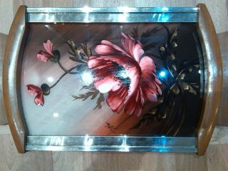 Antikes Tablett // Art - Deco // Mit Blumen - Motiv Aus Frankreich // Bild
