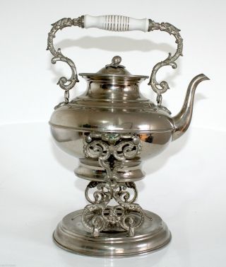 Teekanne Teekessel Mit Rechaud Ca.  1900 Metall Vernickelt Ae Bild
