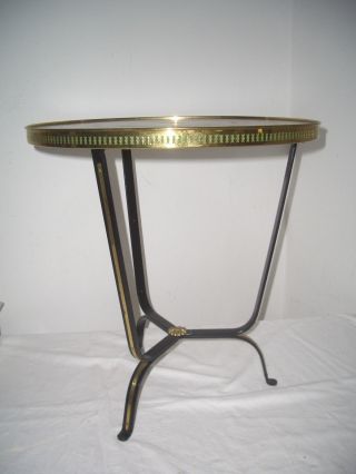 50er Jahe Tisch - Rund - Goldgeprägtes Leder,  Schmiedeeisen Bild