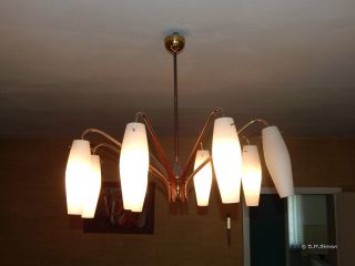 Deckenlampe Deckenleuchte Lampe Spinne Teak Messing Tütenlampe Ära 50er Jahre Bild