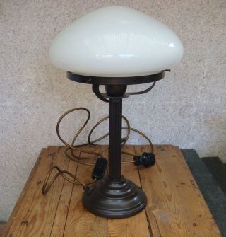Alte Tischlampe Schreibtischlampe Verm.  Bronze Glas Jugendstil - Dachbodenfund Bild