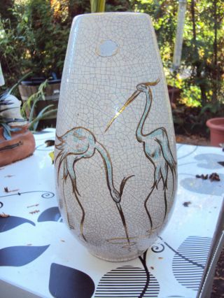 50´s Wgp Design Silberdistel Pottery Keramik Vase 60/ 28 Cm Crackle Glaze Bild