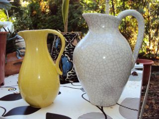 2 X 50´s Wgp Design Karlsruhe Pottery Keramik Vase 16/ 19 Cm Crackle Glaze Bild