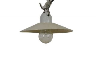 Alte Emaile Lampe Porzellan Fassung E27 Stall Leuchte Deckenlampe Weiss 50er Bild