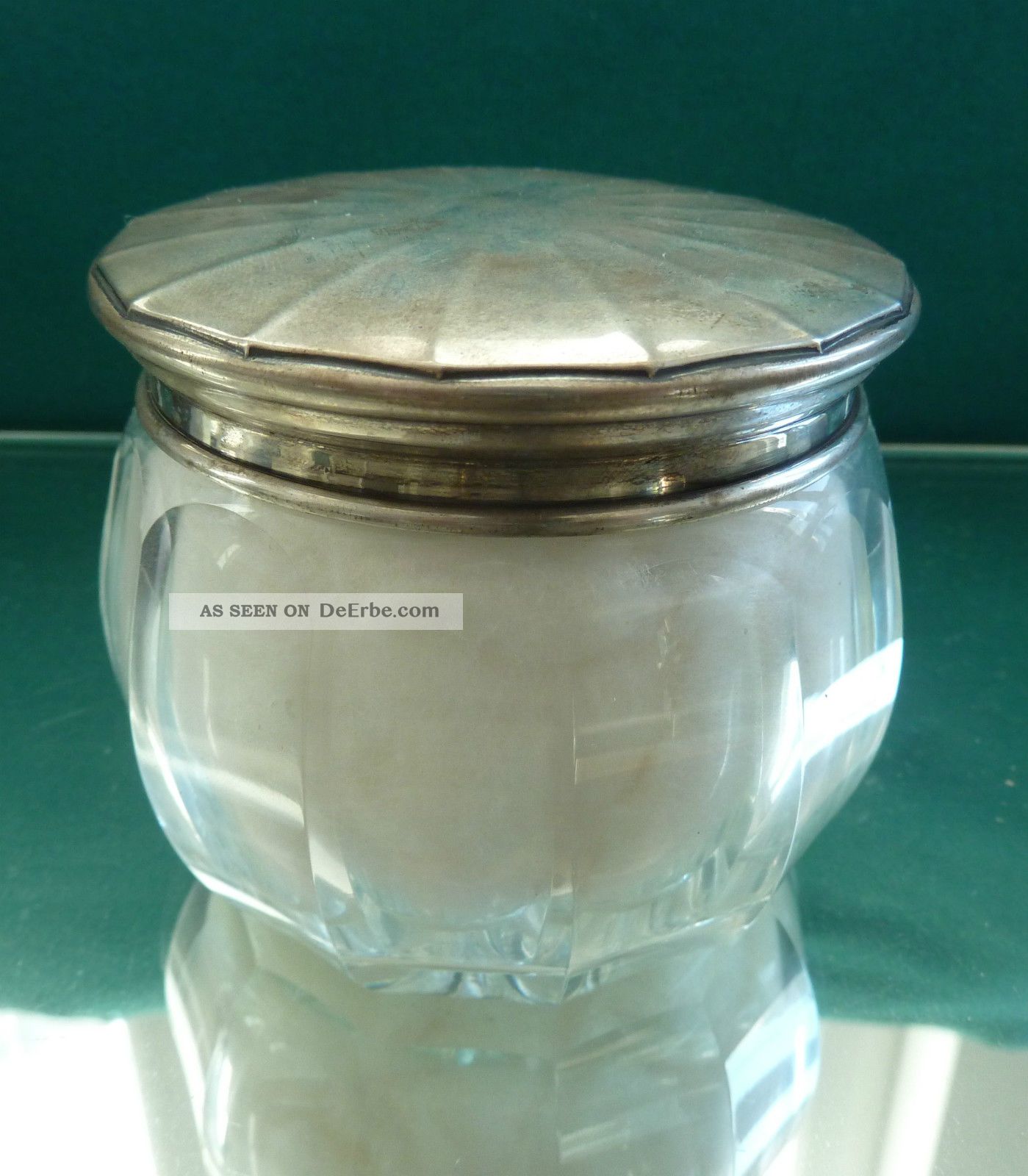 Große Dose 800 Er Silber Fasetten Glas Kristall 1890-1919, Jugendstil Bild
