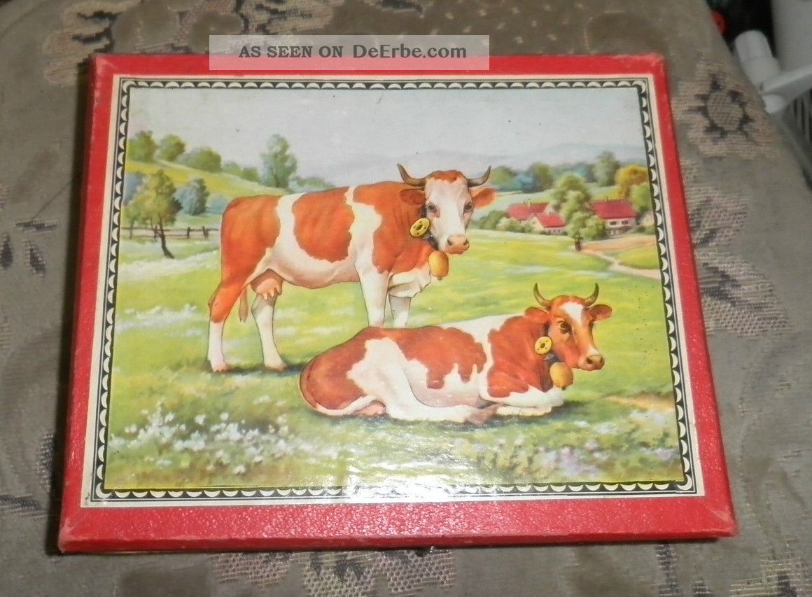 Altes Dreh Würfel Puzzle Kinder Spiel Mit Tierbildern In Ovp Aus Den 50er Jahren Gefertigt nach 1945 Bild