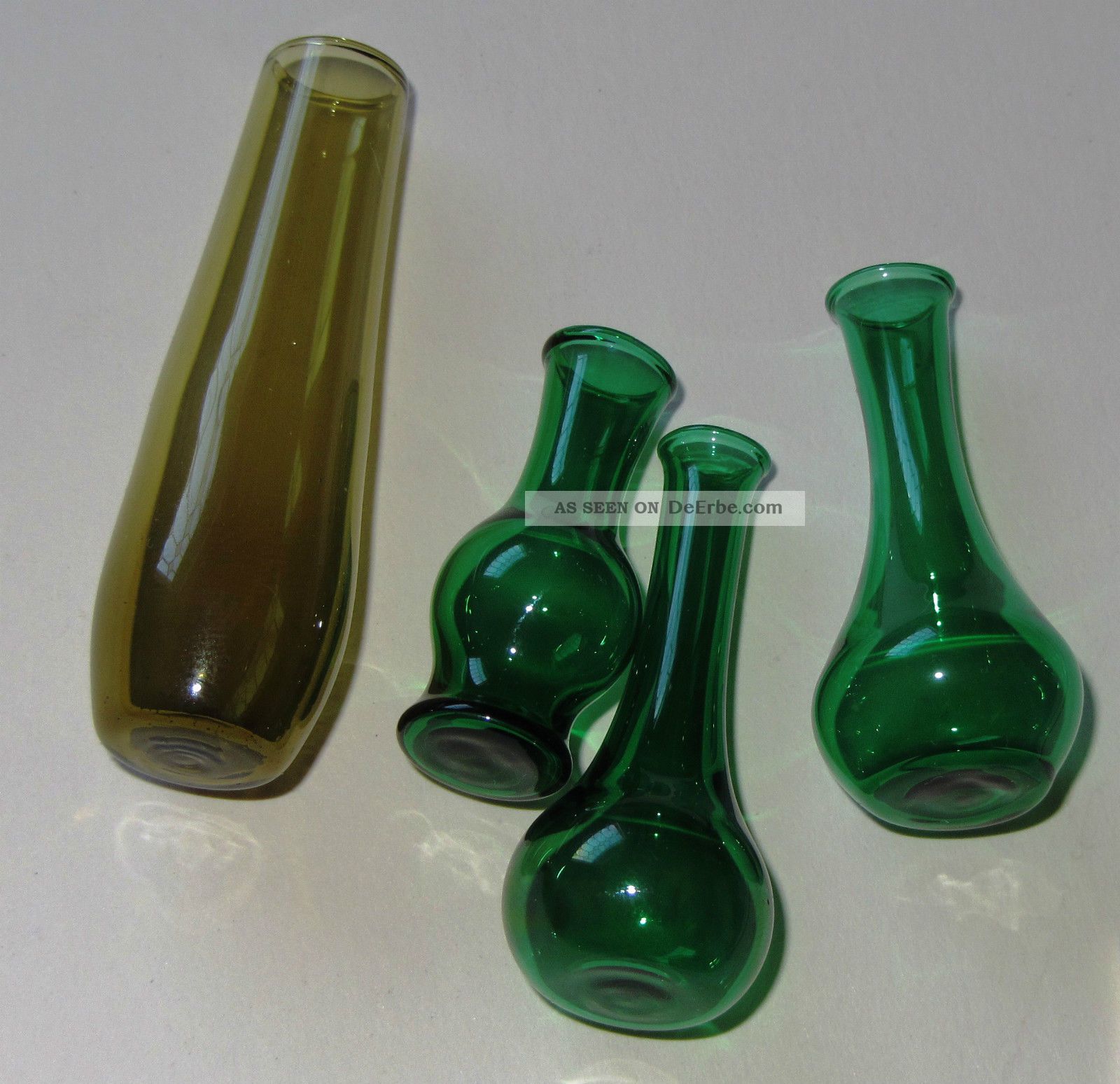 4 Stück Miniatur Vasen Für Puppenstube Lauscha Glas Mundgeblasen Pu3 Original, gefertigt vor 1970 Bild