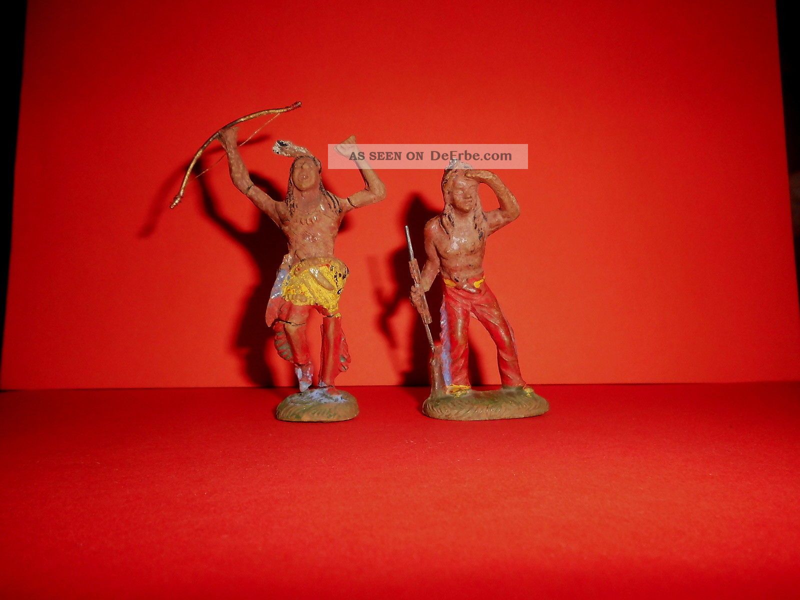 2 Alte Plastinol Masse Indianer Passend Zu 7 Cm Figuren Rar Gefertigt nach 1945 Bild