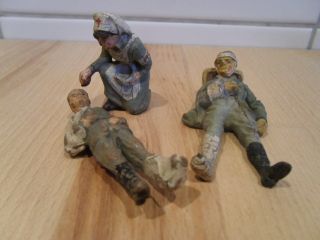 Lineol Krankenschwester 2 Soldaten Verwundet Elastolin Massefiguren Bild