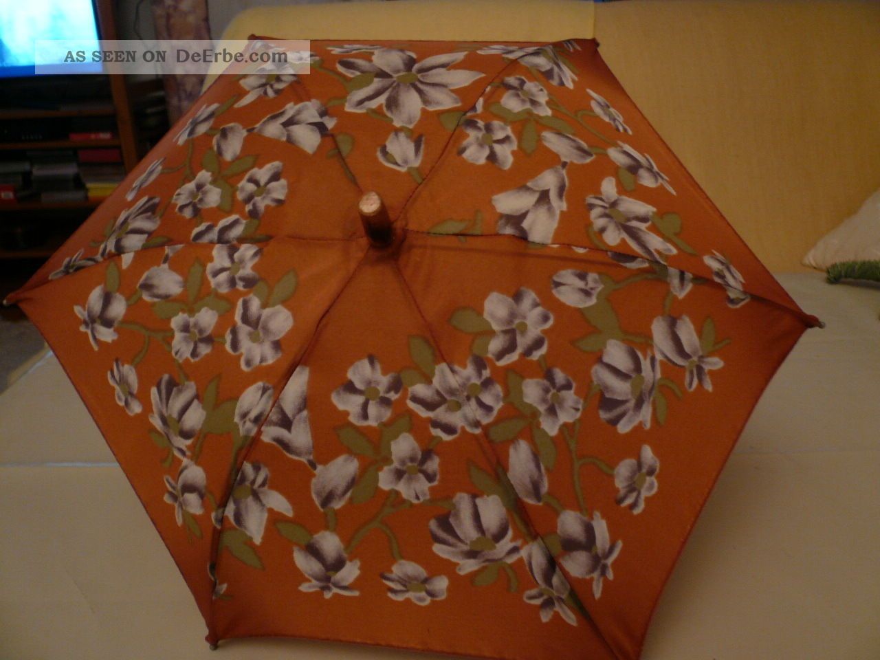 Regenschirm Für Puppen,  Braun Mit Blumenmuster,  60er Jahre, Puppen & Zubehör Bild