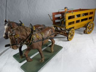 Uralt Lineol Handarbeitsmodell / Prototyp / Arbeitsmodell Kutsche Als Viehwagen Bild