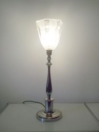 Tischlampe Vernickelt Art Deco Lampe Um 1930 Petitot Glas Bild