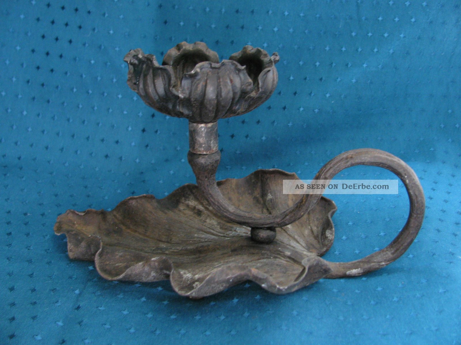 Jugendstil Kerzenhalter Kerzenständer Floral Metallguss Blatt Selten 1890-1919, Jugendstil Bild