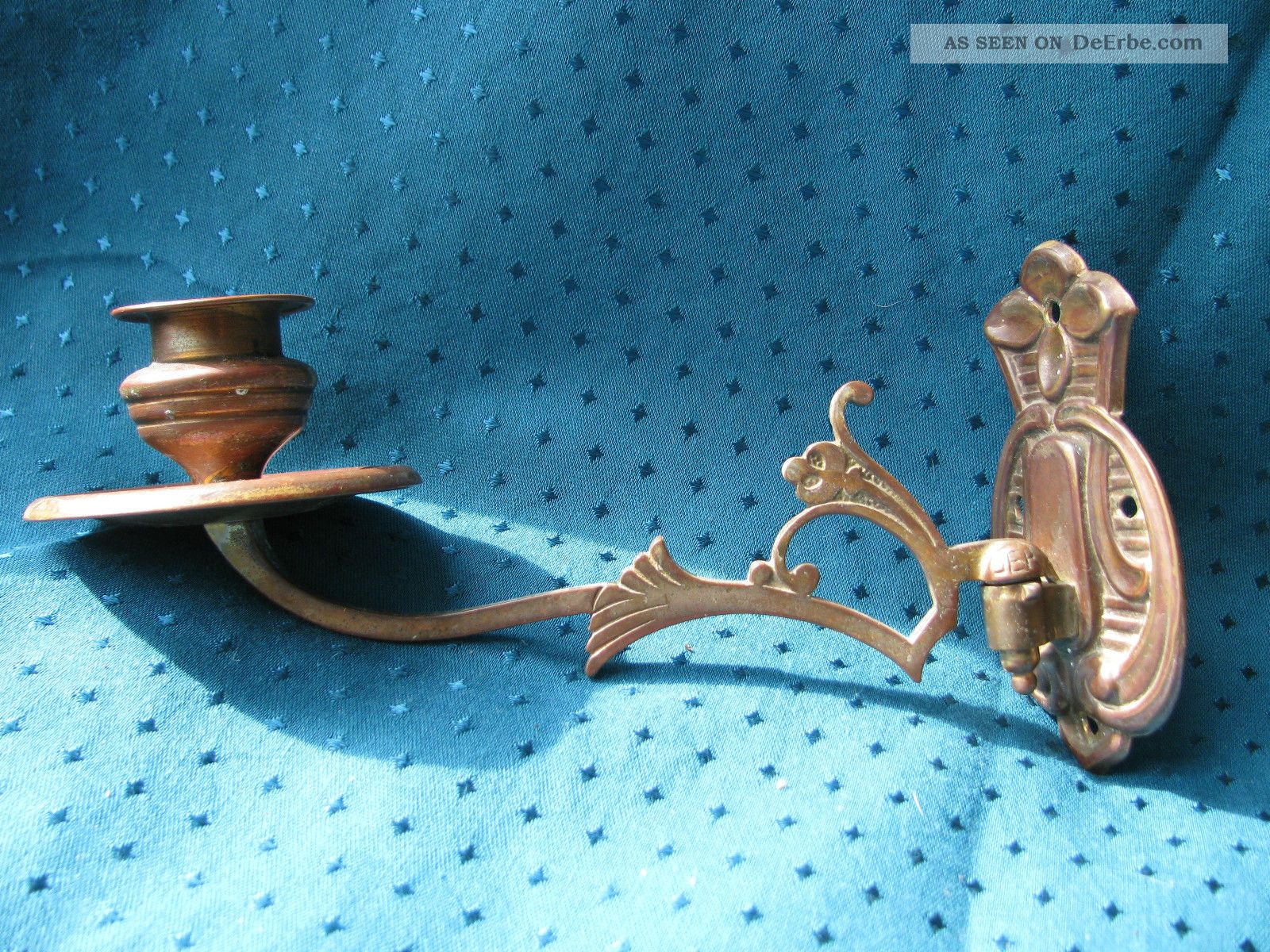 2 Jugendstil Kerzenhalter Wandkerzenhalter Klavierleuchter Messing Kupfer Floral 1890-1919, Jugendstil Bild