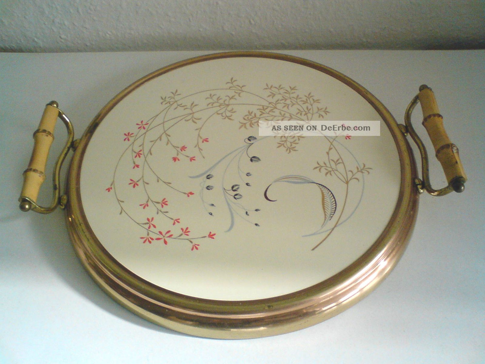 Grünstadt Tortenplatte Keramik Mit Metallmontur 50er Jahre Rockabilly 1950-1959 Bild