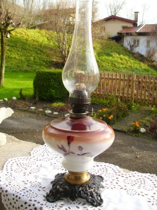 Antik Lampe Jugendstil Tischlampe Petroleum - Lampe,  Bemalen. Bild