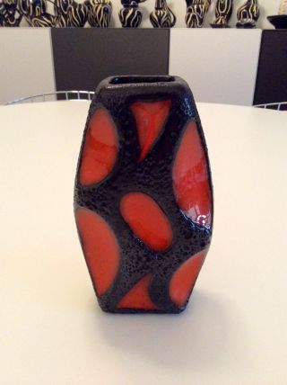70s Orange Roth Fat Lava Vase 18 Cm Bild