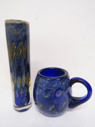2 Teile Glas Eisch Signiert Tasse,  Vase Sehr Alt.  Glasvase Glastasse Bild