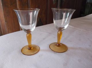 Vintage Likörglas Schnapsglas Stengel Glas Honiggelb Oder Bernsteinfarbig 2 St Bild